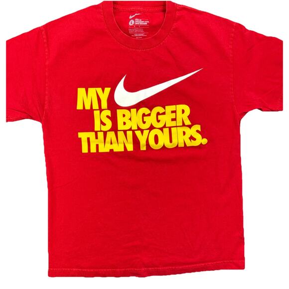 Nike “My Swoosh Is Bigger Than Yours” T-Shirt Men's Size L Loose Fit S/S Red EUC - Picture 1 of 5